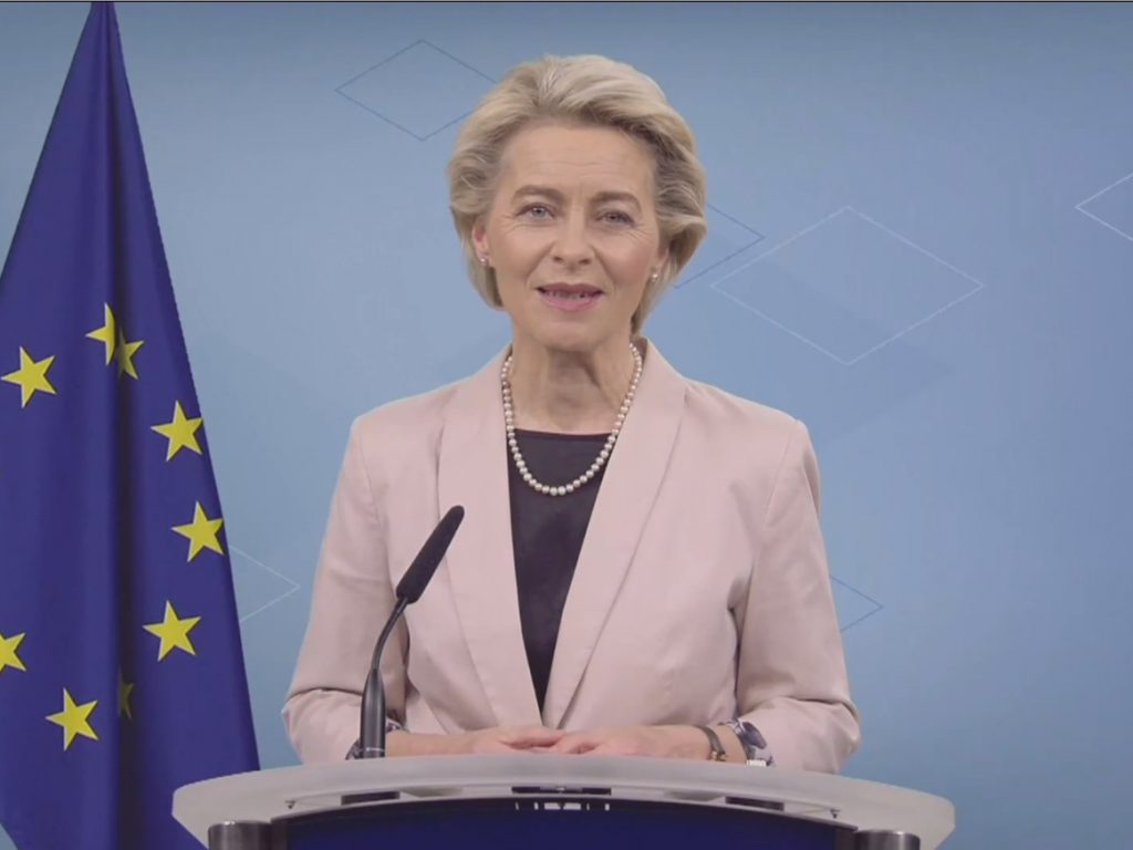 Urusla von der Leyen in videomessaggio al Summit W20 di Roma.